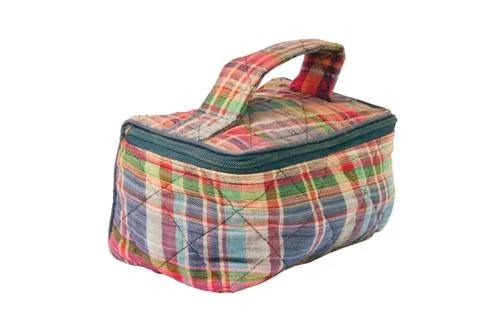Small carry bag with zip in checked fabric Stock Photos
