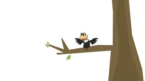 Small cartoon bird perched on tree branch side view nature wildlife avian Stock Illustration