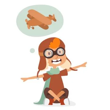 Small cartoon vector kids playing pilot aviation, dreams Stock Illustration