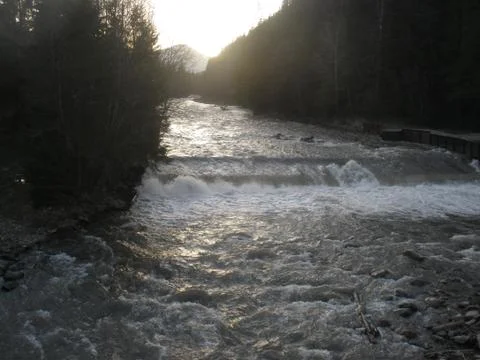 A small cascade of the Carpathian river Stock Photos