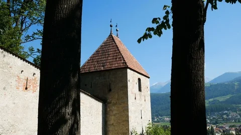 Small castle above Brunico, during the summer Video stock 98865982