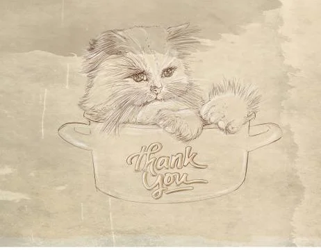 A small cat in a cup realistic animals with vintage background Stock Illustration