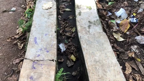 Small cement irrigation channels, their function is to channel water. 스톡 동영상 309843788