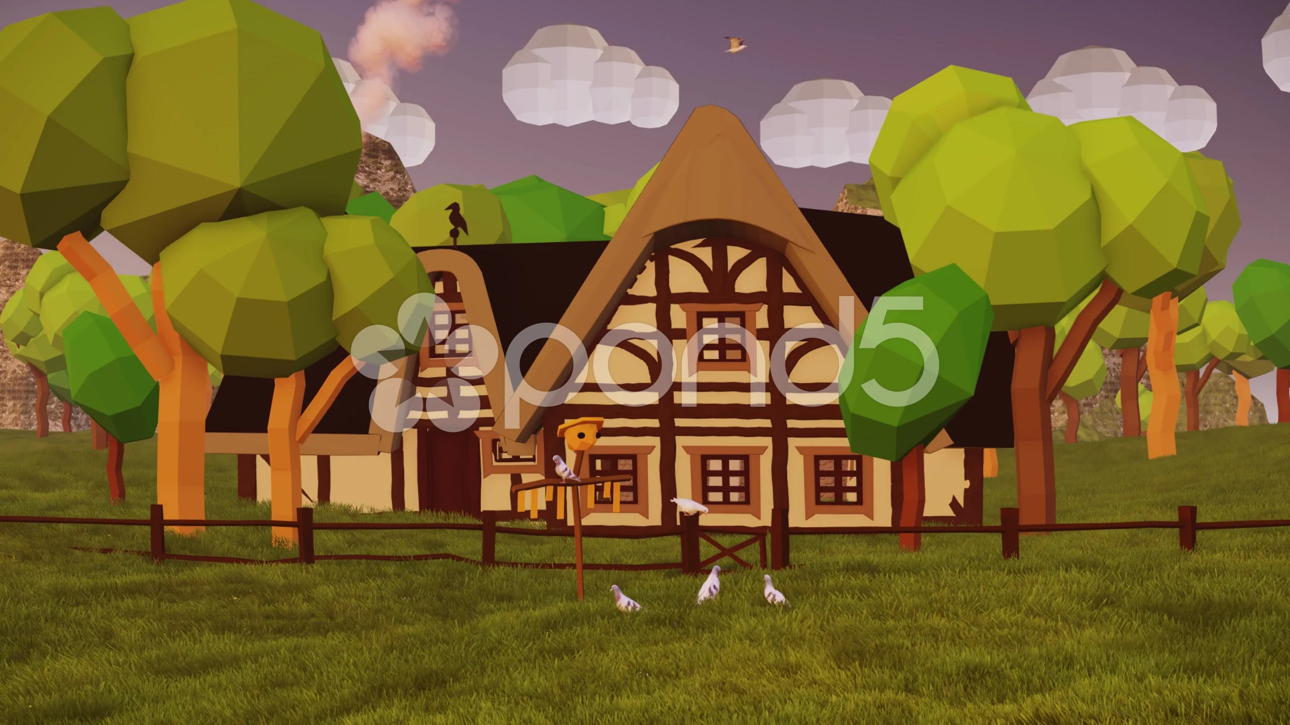 Small chalet house Summer Forest Cartoon... | Stock Video | Pond5