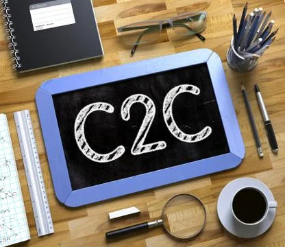 Small Chalkboard with C2C Concept. 3D Stock Illustration