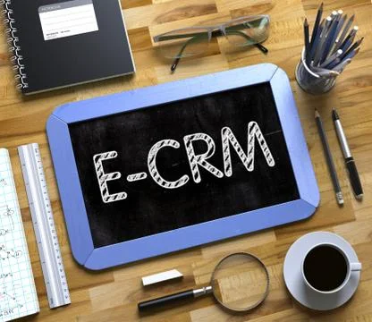 Small Chalkboard with E-CRM Concept. 3D Render Ilustración de archivo