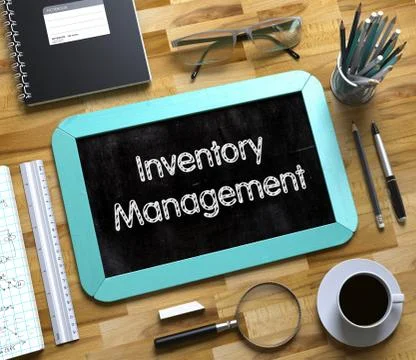 Small Chalkboard with Inventory Management Concept. 3D Illustration Ilustración de archivo