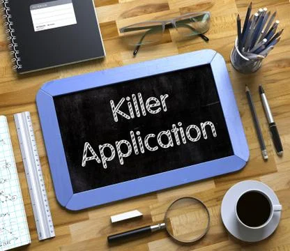 Small Chalkboard with Killer Application Concept. 3D Illustration