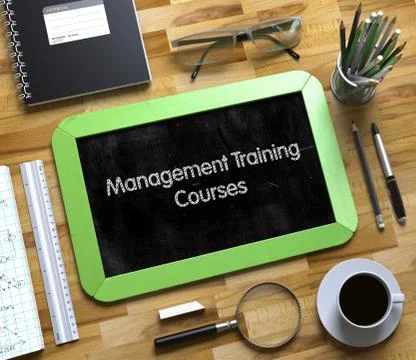 Small Chalkboard with Management Training Courses. 3d Stock Illustration