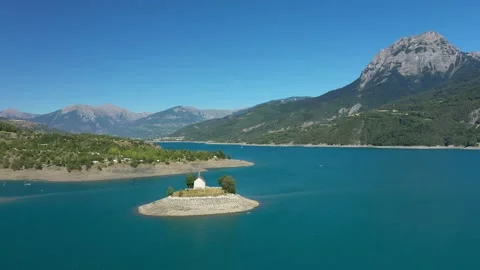 Small Chapel At Lake De-Serre-Poncon, France Stock Footage 233625023