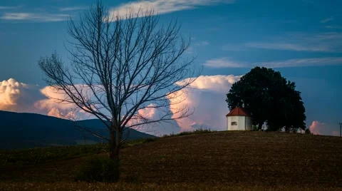 Small chapel sunset time-lapse Stock Footage 65395409
