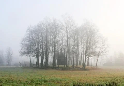 Small Chapel surranded by bare trees in Wrzasowice, Lesser Poland Stock Photos
