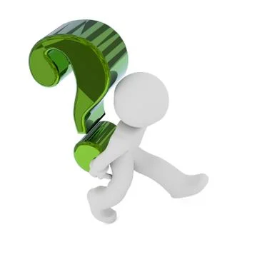 Small character with a big Question mark, 3d render Stock Illustration