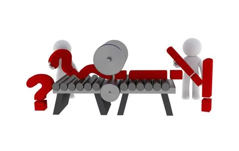 Small character with question marks and exclamation mark, 3d rendering Stock Illustration