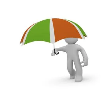 Small character with an umbrella on a white background, 3d rendering Stock Illustration