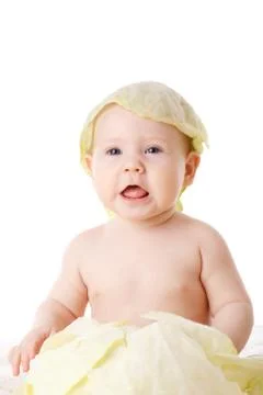 Small child and a cabbage Stock Photos