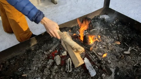 A small child with an axe Video stock 104131561