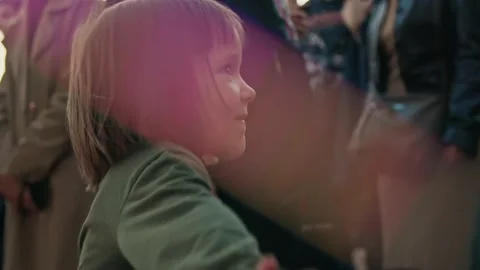 A small child boy dances in front of the stage, enjoys music at the Stereoleto Stock Footage 167365972