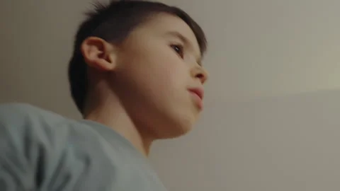 Small child boy with hands up gesturing and playing imaginative game. Play game. Stock Footage 267603361