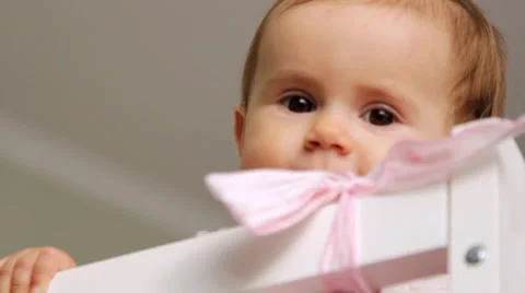 Small child is in a cot Stock Footage 32715201