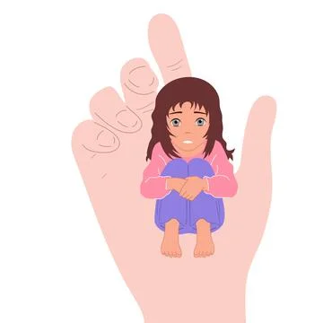 A small child in the hand of a big man. Childhood protection, the concept of  Stock Illustration