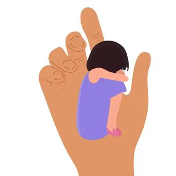 A small child in the hand of a big man. Childhood protection, the concept of  Stock Illustration