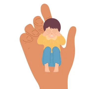 A small child in the hand of a big man. Childhood protection, the concept of  Stock Illustration