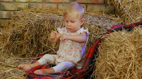 Small Child In A Haystack Video stock 52450238