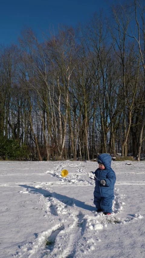Small Child Playing Fresh Snow Stock Footage 315696487