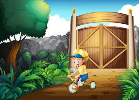 A small child playing inside the gate Stock Illustration