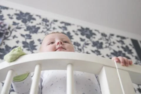 Small child in playpen Stock Photos