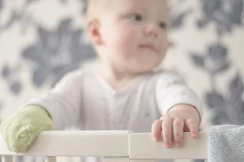 Small child in playpen Stock Photos