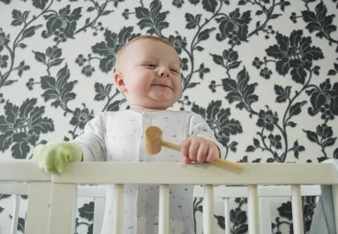 Small child in playpen Stock Photos