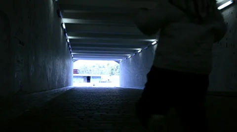 A small child in the tunnel Stock Footage 29674755