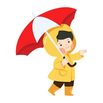 Small child with umbrella in raincoat Stock Illustration