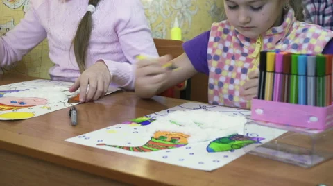 Small children on creative lesson in primary class Stock Footage 61821532