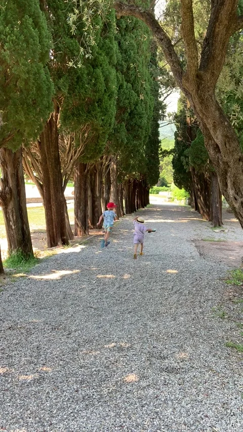 Small children run through the park Stock Footage 235783964