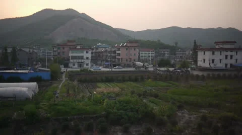 Small China town at sunset by train Video stock 23818134