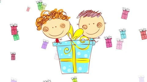 Small christmas presents floating and fading on the background behind a couple Stock Footage 131048134