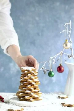 Small Christmas tree from star gingerbread cookie Stock Photos