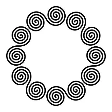 Small circle shaped frame of linear double spirals Stock Illustration