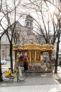 Small city carousel. Fotos Stock