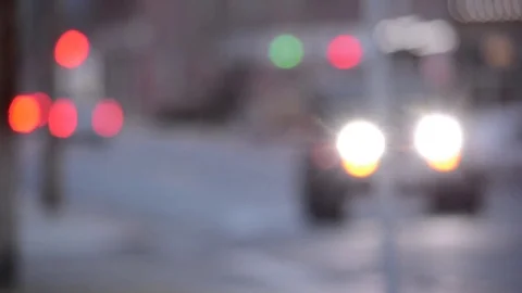 Small City Downtown Intersection at Dusk or Dawn. Blurred. HiFi Audio Video stock 85163512