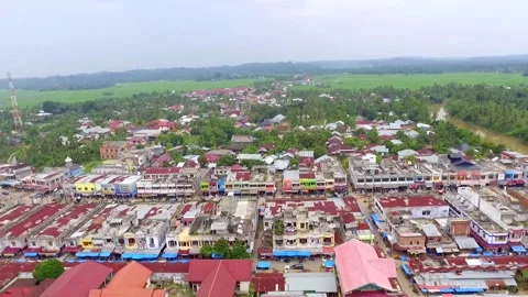 Small city drone video in Aceh province, Indonesia Stock Footage 138083014