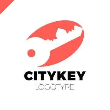 Small city Logo of the builder, house key isolated. Silhouette of the city'.. Stock Illustration