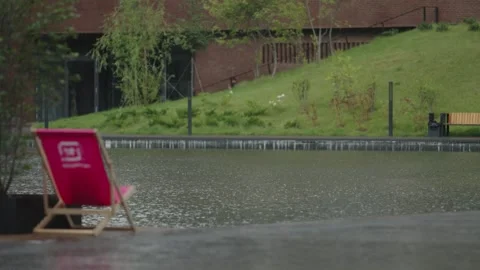Small city pond in the rain Stock-Footage 320890117