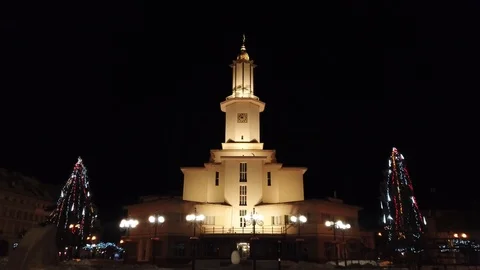 Small city tower at night Stock Footage 102185750