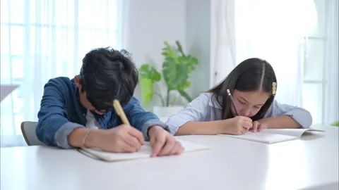 Small class, Teacher and pupils in the home classroom Stock Footage 309929830