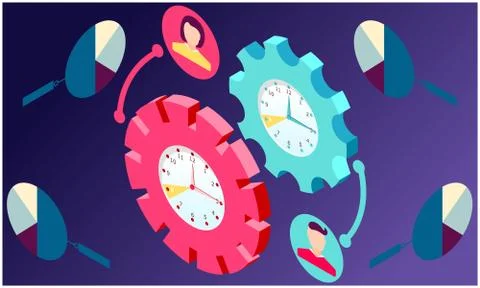 Small clock is running behind every clock with different instrument Stock Illustration