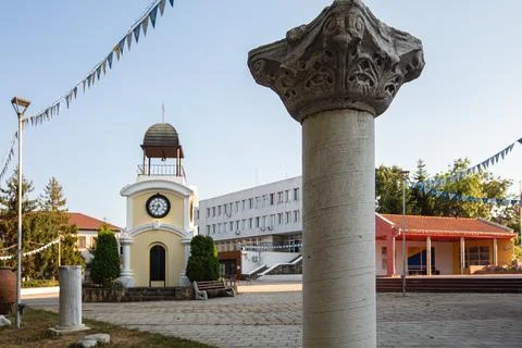 Small clock tower monument in Byala, Bulgaria Stock Photos